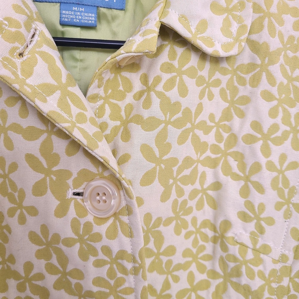 Nine West Sz M Lime Green Yellow Spring Floral Pea Coat Jacket Tailored Retro - Picture 8 of 11